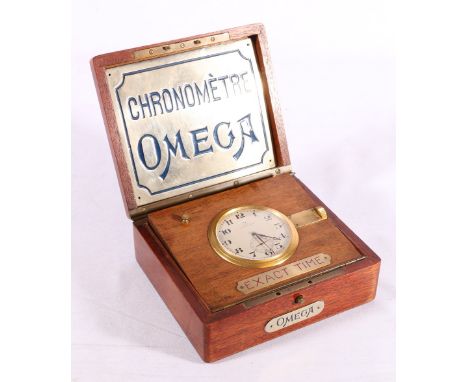 Omega desk lever chronometer No 2618818 23 jewels to the barrel with micrometer index silvered in mahogany case with Chronome