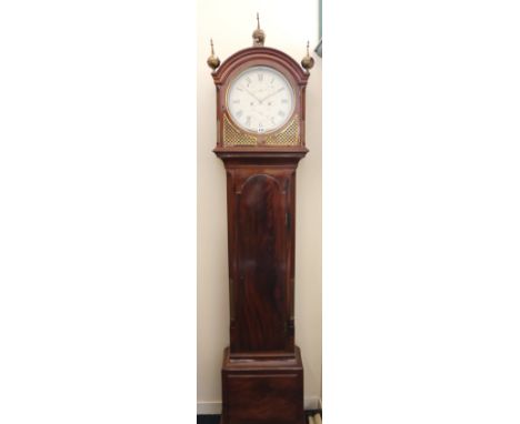 19th century mahogany cased longcase clock by J Turner, London, the arched moulded cornice mounted by brass finial, enamelled