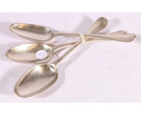 Set of three silver Hanoverian tablespoons initialled 'M' by James Hewitt, Edinburgh 1768, 6.5oz.