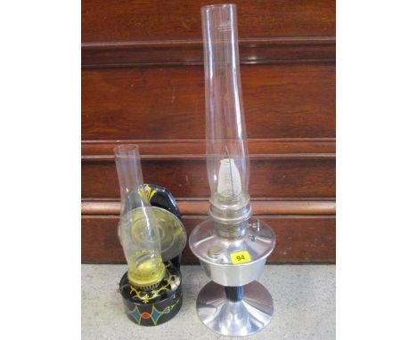 A retro chrome Aladdin's oil lamp and a Bargeware oil lamp 