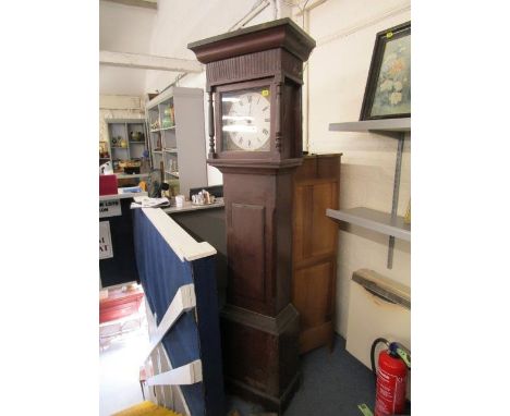 A Georgian oak cased longcase clock, with a 12" white enamelled Roman dial with date aperture, 30hr movement, striking on a b