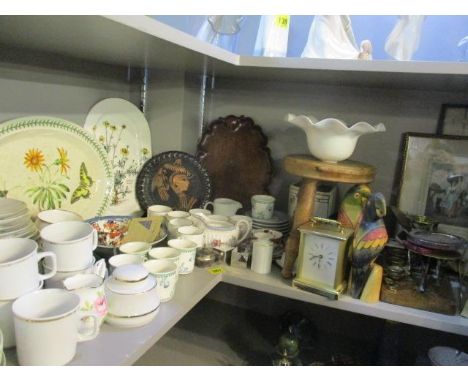 A mixed lot to include a Portmeirion Botanical Gardens platter, a carriage clock, mixed prints and other items 