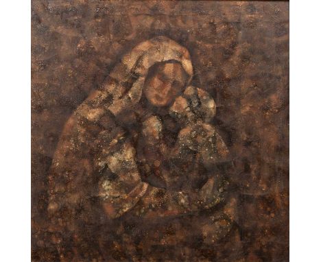 A portrait of Virgin and Child, indistinctly signed lower right, oil on canvas, surface dirt throughout, minor blossoming to 