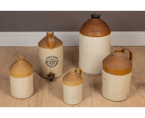 Five 19th century stoneware flagons of various sizes to include a Doulton Lambeth large flagon, a J S Steane &amp; Co flagon,