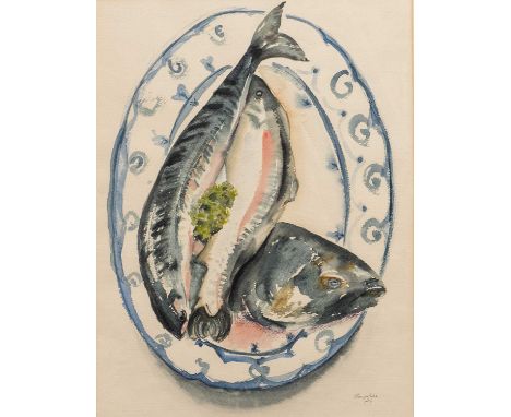 Mackerel, watercolour on paper, signed and dated lower right 'S. Pampishone 87'47 x 36cmGenerally the paper and colour are st