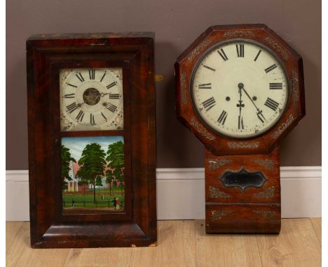 An American shelf clock retailed by Chauncy Jerome, Bristol, Connecticut, the dial with Roman numerals and floral decorations