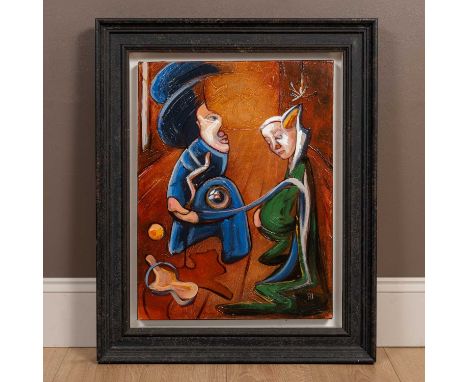 Nine abstract compositions after Old Masters including The Arnolfini Portrait and various Bacon portraits, oil on canvas, ini