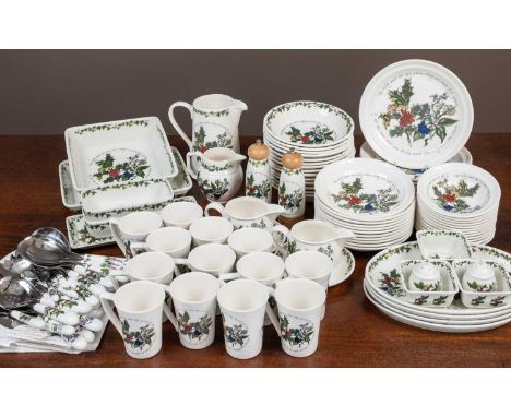 A large collection of Portmeirion 'The Holly and The Ivy' crockery to include dinner plates, side plates, soup bowls, mugs, c