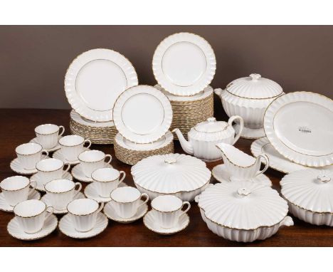 A 20th century Spode bone china dinner service with gilt rims, comprising eleven dinner plates; twelve side plates; twelve pu