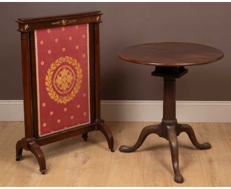 A Georgian mahogany circular tilt-top occasional table with birdcage support; together with an Empire style mahogany framed a