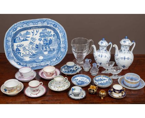 Various porcelain items to include two Royal Copenhagen coffee pots, some early possible Worcester tea cups and saucers, fami