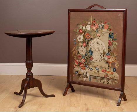 Two items of furniture to include a tilt top tripod table with a circular oak top on turned supports raised on cabriole legs 