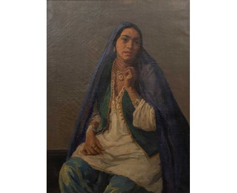 Madeline Fawkes (1880-1954), portrait of a lady in a veil, signed and dated lower left 'MC Fawkes 1920', oil on canvas100cm x