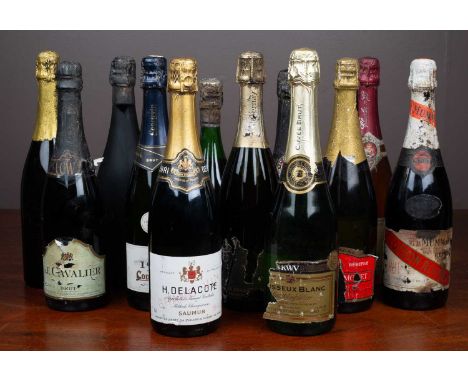 Twelve bottles of sparkling wine to include H Delacote Grande Vin Saumur; Mousseux Blanc sparkling wine; Cuvee Brut; JC Le Ro