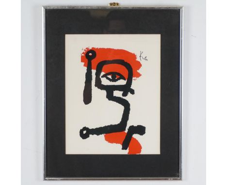A striking piece of abstract expressionist art after Paul Klee, this color serigraph entitled Kettledrummer features bold, dy