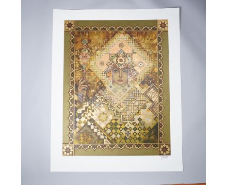 Vladimir Pronin's serigraph in color Queen of Dreams presents an intricate fusion of surrealism and geometric abstraction, po