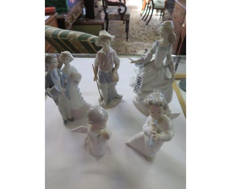 Five Lladro figurines, including a  group of a bride and groom, largest 25cm high, two of the figurines have chipped fingers 