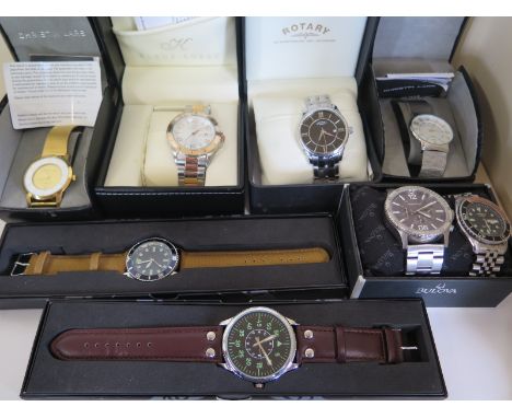 Two Bulova Caravelle Gentlemen's steel cased wristwatches, New York and Deep Sea Diver models, together with a Rotary and fiv
