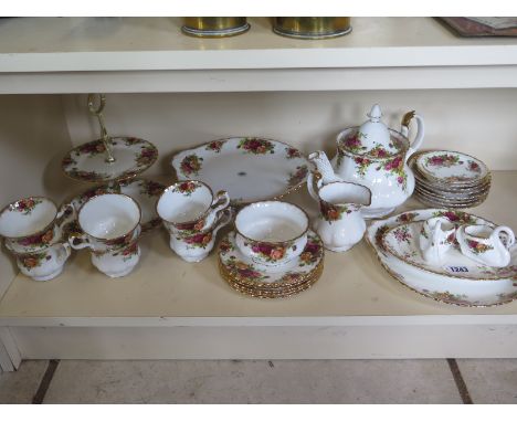 A Royal Albert Old Country Rose pattern tea service for six servings, including six tea cups with six saucers, six tea plates