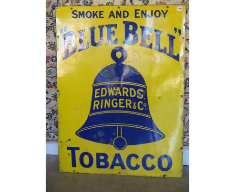 A large enamel advertising sign, Edwards Ringer & Co - Blue Bell Tobacco  - 102cm x 77cm - some chipping and losses with touc