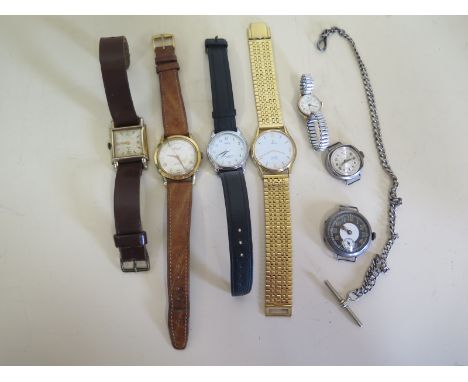 An Omega De Ville Quartz wristwatch with yellow steel case and band, a vintage Tudor yellow metal cased watch, together with 