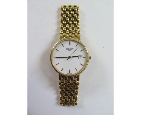 A gents 18ct yellow gold Tissot 1853 quartz bracelet wristwatch with date, 33mm wide including button - approx 68 grams total