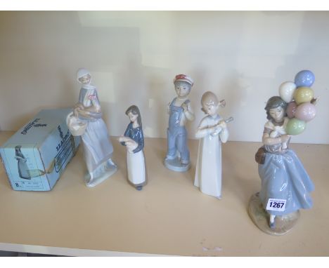 Five Lladro figures, all good, one boxed 