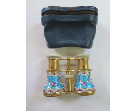 A pair of French 19th Century Duchesse 12,  Verres opera glasses with enamel and pearled decoration - signed Le Conte Opitici
