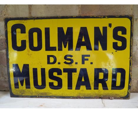 A Colmans Mustard D S F enamel advertising sign - 40cm x 61cm some small enamel loss but reasonably good, some bending to edg