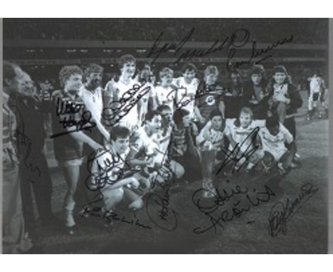 Spurs Football Team signed photo. High quality black and white 16x12 photo of the victorious 1984 UEFA Cup winning Tottenham 