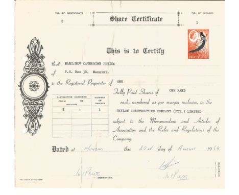 Assorted collection. Includes old share certificates, cigarette cards, envelopes, postcards, stamps. Also includes collection