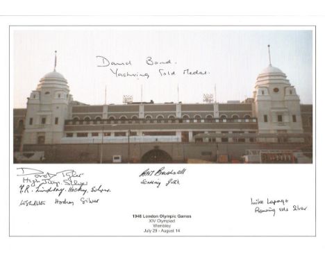 1948 London Olympic Games 8x12 Wembley Photo Signed By 6 Gb Medal Winners Bert Bushnell, Dorothy Tyler, David Bond, Mike Lapa