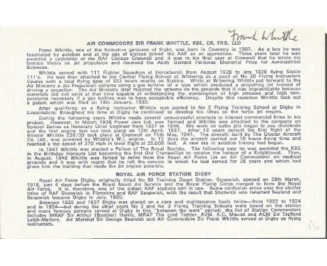 Air Cdre Sir Frank Whittle signed 6 x 4 printed biography card. Royal Air Force engineer air officer. He is credited with sin