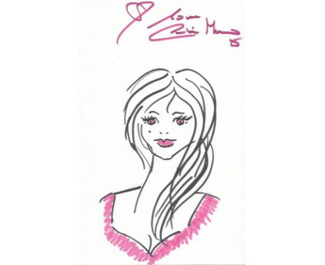 Caroline Munro James bond Actress The Spy Who Loved Me 1977 as Naomi signed personal art doodle on white card. Unique persona