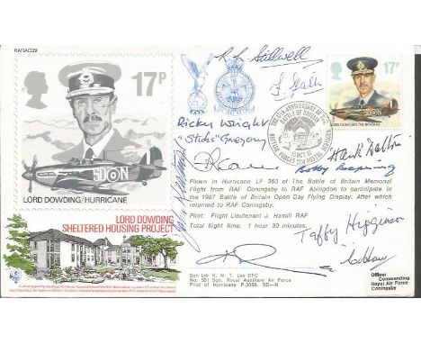 Ten WW2 aces and DFM winners signed 1987 Lord Dowding Sheltered Housing Appeal cover RAFAC29. Dowding 17p Stamp and BFPS 2154