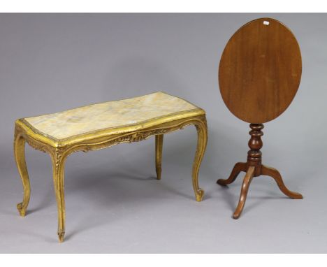 A continental-style gilt rectangular occasional table on four cabriole legs &amp; inset faux marble top, 89cm wide x 49.5cm h