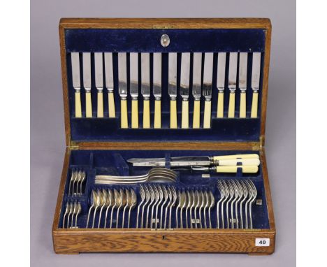 A canteen of Mappin &amp; Webb plated &amp; stainless-steel cutlery comprising of sixty-three items, &amp; in an oak case; &a