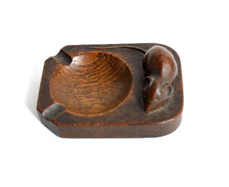 A Robert ‘Mouseman’ Thompson ashtray, with carved mouse figure in high relief, 10cms wide.