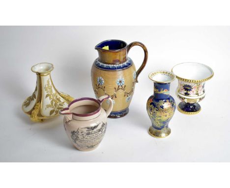 A selection of decorative ceramics, including: a Royal Crown Derby ‘Imari’ pattern vase, 12.5cms high; a Carlton Ware Mikado 