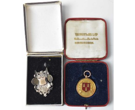 A 9ct yellow gold and enamel Tyneside Wednesday Football League winners fob medal trophy, Division 1, won by Newcastle Post O