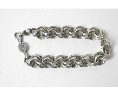 A Chrome Hearts sterling silver double ring link bracelet, of gothic design, the clasp dated 1991, the links dated 1998.
