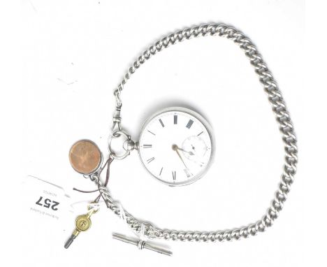 A silver cased open faced pocket watch, the white enamel Roman dial with subsidiary second aperture, fitted key wound movemen