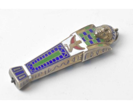 A silver and enamel sarcophagus pattern novelty propelling pencil.