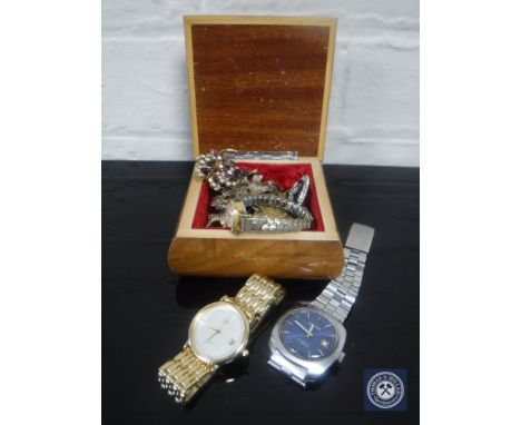 A sterling silver and enamel pendant together with costume jewellery, Montine wristwatch etc.