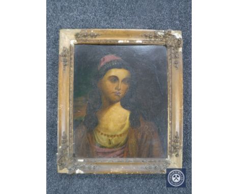 A 19th century continental school portrait of a lady, oil on board CONDITION REPORT: Painting is 43cm by 36cm. 