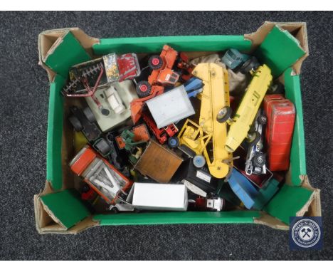 A box of unboxed play worn die cast vehicles, Dinky, Lesney etc, farm vehicles etc 