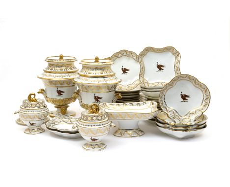 A Chamberlain's Worcester part armorial dessert service  c.1800, decorated with the crest of an eagle holding an arrow in its
