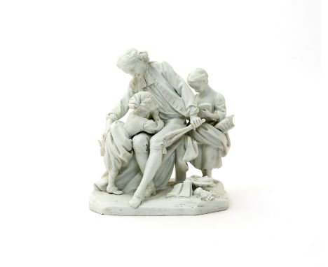 A Sèvres-style biscuit porcelain figure group  late 18th/early 19th century, of L'maître d'ecole et deux enfants, the strict 