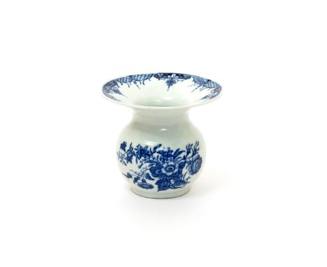 A Worcester blue and white spittoon  c.1770, printed with the Three Flowers pattern, the reverse with a large moth, the wide 