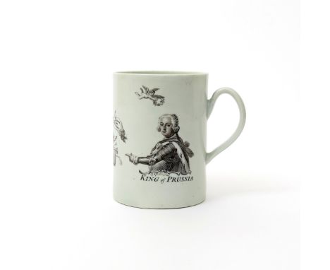 A good Worcester King of Prussia mug  dated 1757, the cylindrical form printed in black with a half-length portrait of Freder